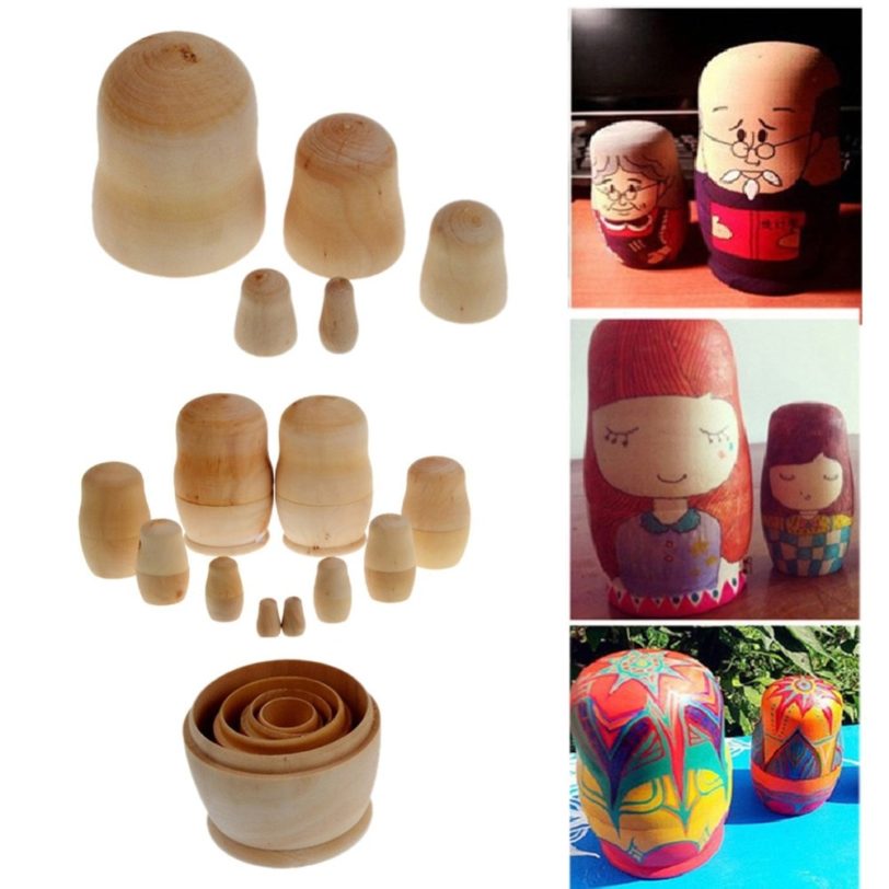 5pcs/set Learning Painting Toys Unpainted DIY Blank Wooden Embryos Russian Nesting Dolls Matryoshka Toy