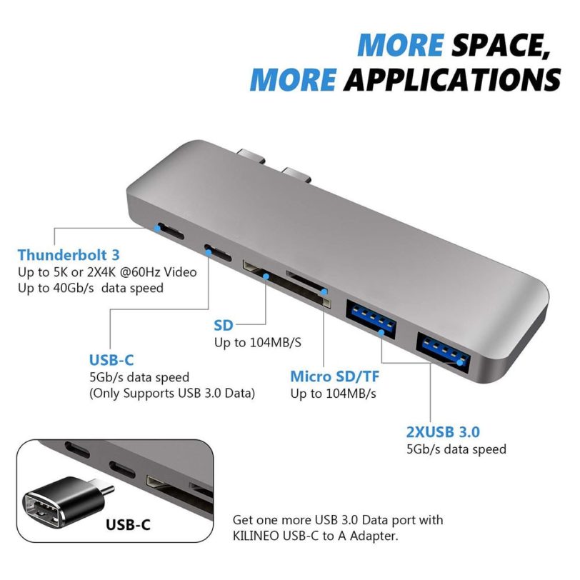 6 In 1 Aluminum USB C Hub USB Type C Hub Adapter Dongle Compatible For MacBook Pro 13" 15" 2016 2017 Thunderbolt 3 USB-C Data - Image 3