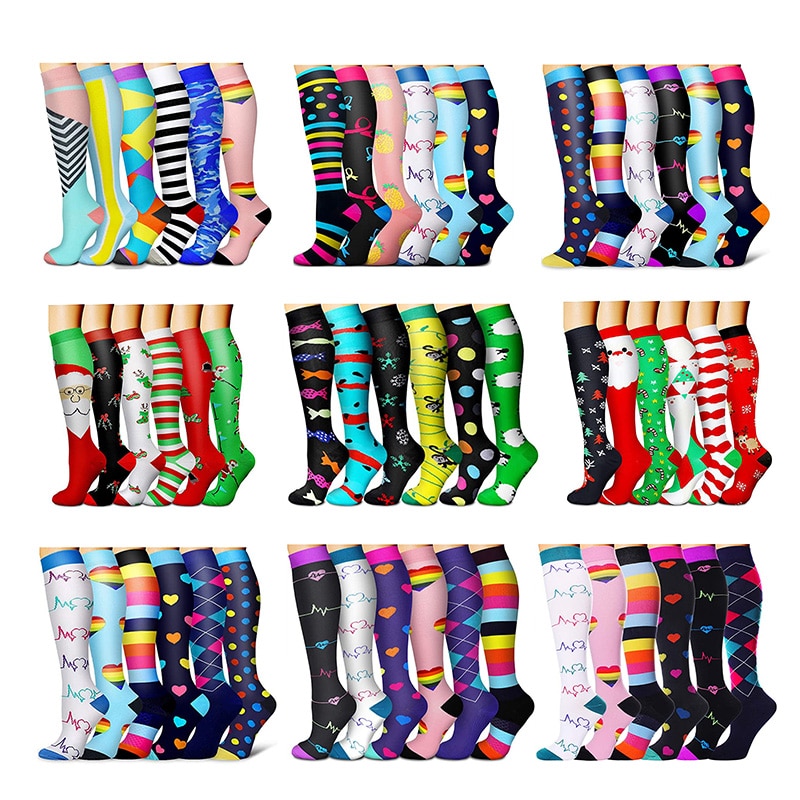 6 Pairs set Men Women Compression Socks Pro Outdoor Cycling Running Nursing Socks Stockings Prevent Varicose