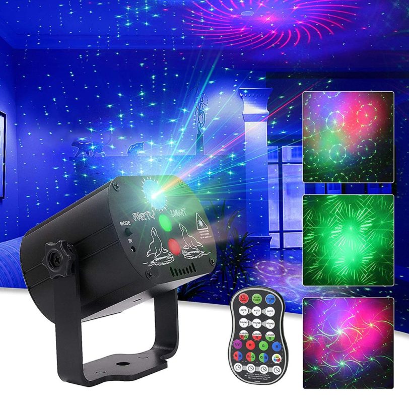 60 patterns Mini DJ Disco Light Party Stage Lighting Effect Voice Control USB Laser Projector Strobe Lamp for Home Dance Floor