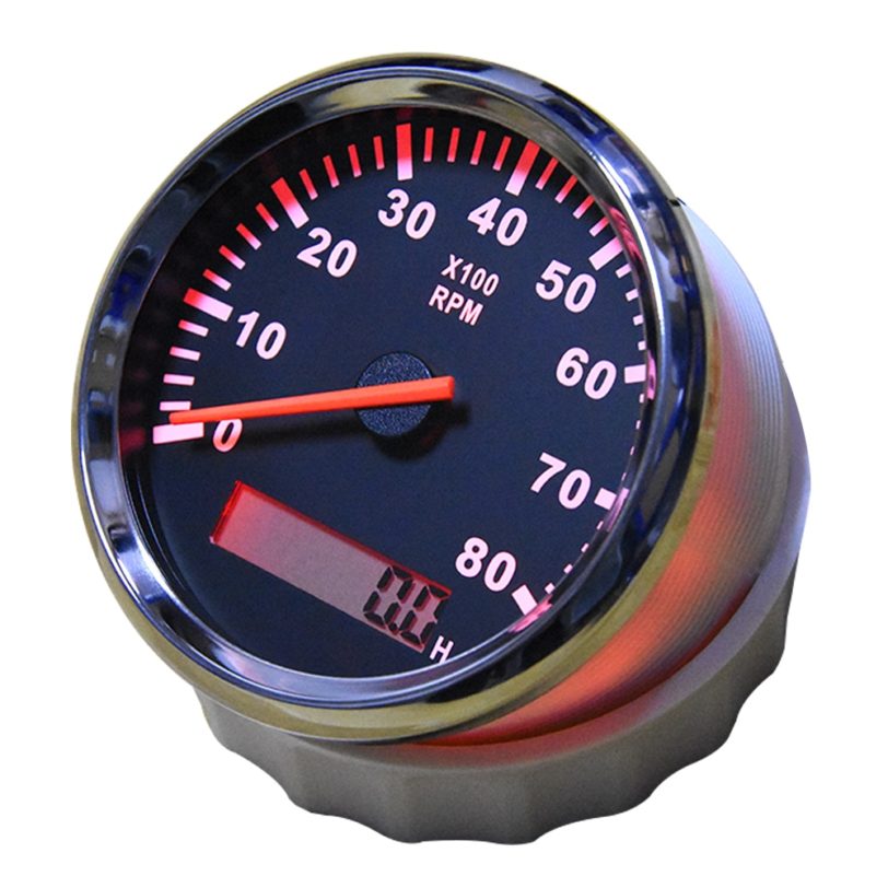 85mm tachometer for outboard motor 8000 rpm meter motorcycle rpm gauge hour meter 12v tach motorbike tachometer red Backlight - Image 2