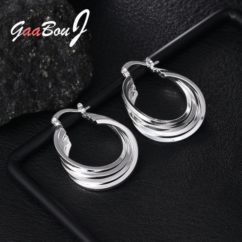 925 Sterling Silver Four Layers Personalized Small Hoop Earrings For Women Wedding Fashion Christmas Jewelry Gift GaaBou