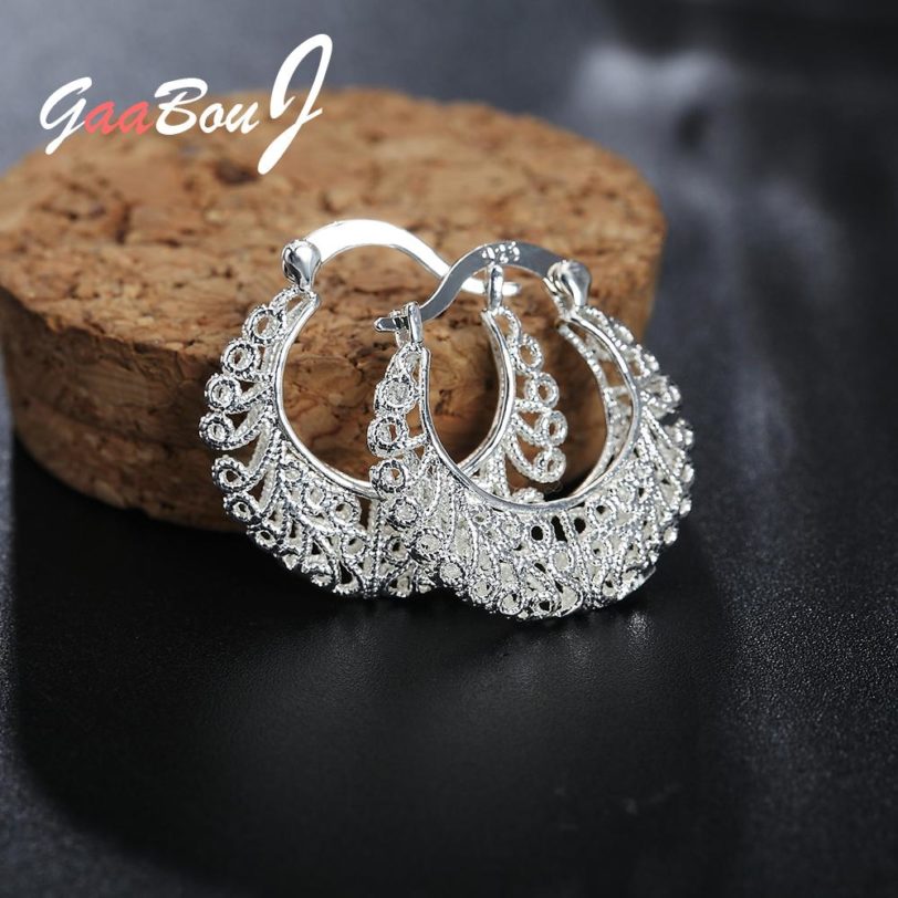 925 Sterling Silver Hollow Flower Circle Small Hoop Earrings For Women Sleeper Earrings 2021 Trend Wedding Jewelry Gift GaaBou