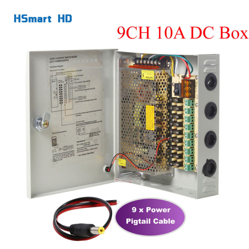 9CH DC12V 10A Power Supply Distribution Box CCTV Security Surveillance Camera For LED Strip String Light POWER