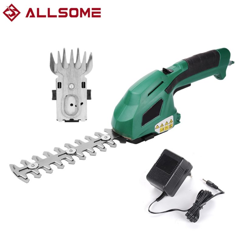 ALLSOME 2 In 1 Cordless Electric Hedge Trimmer For Grass Rechargeable Battery Tools 7.2V триммер для травы Shear Hedger Garden