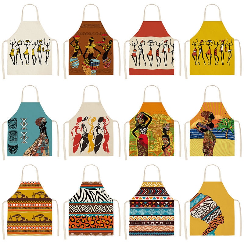 African style Kitchen Aprons for Women Cotton Linen Pinafore Bibs Household Cleaning Home Cooking Apron 53
