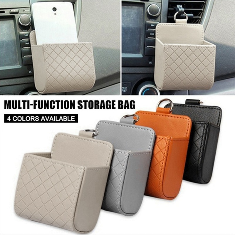 Air Outlet Pockets Hanging Lambskin Mobile Phone Bags Car Multi function Storage Bags Organize Store Automobile