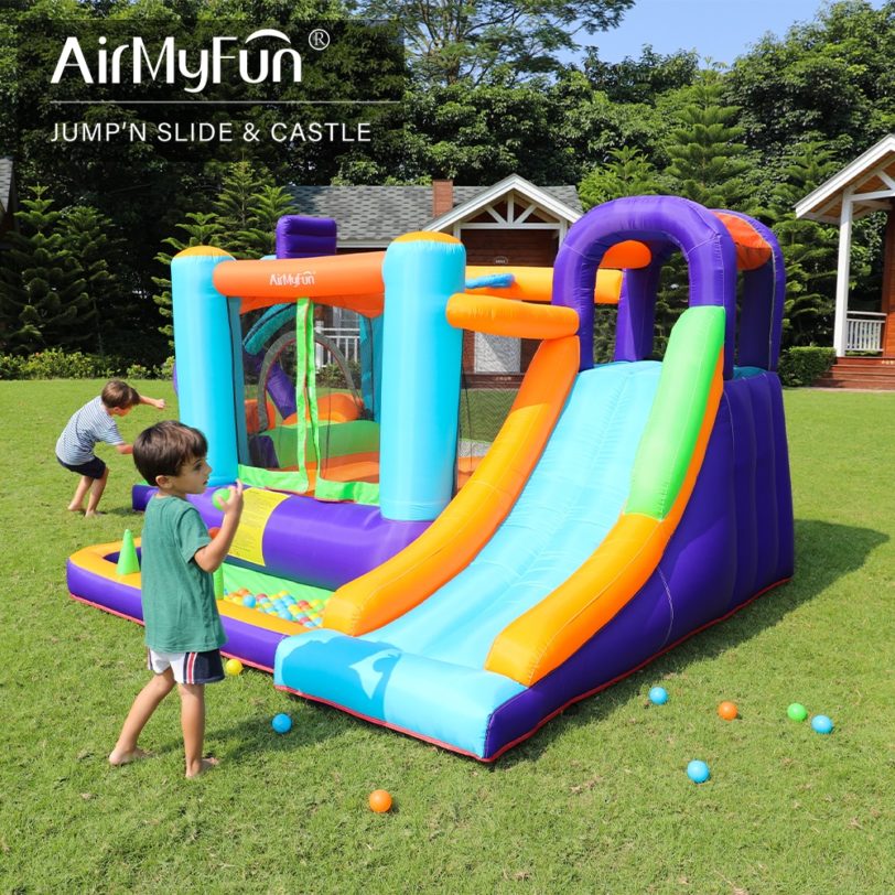 AirMyFun Inflatable Bounce House, 12.1x9.2x6.1 FT Kids Bouncy Castle with Ball Pit & Basketball Rim, Jumping & Slide Area