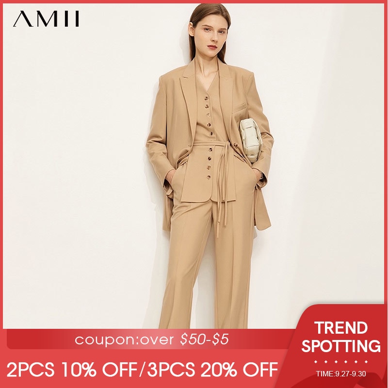 Amii Minimalism Women Blazer Set Fashion Blazer Coat Vneck Buttons Vest Women s Pants Elegant Female