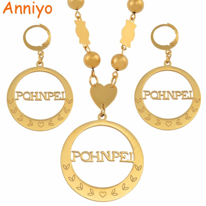 Anniyo Micronesia Pohnpei Island Big Pendant Beads Necklaces Earrings sets Round Ball Chains Ethnic Jewelry Gifts #047721