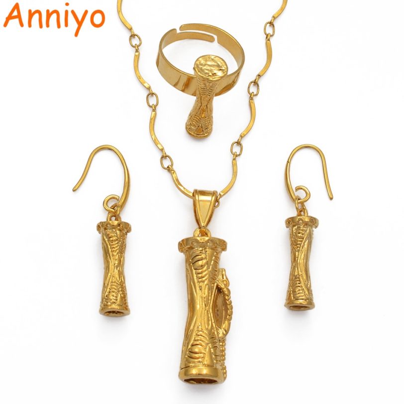 Anniyo Papua New Guinea Drum Pendant Necklaces Earrings Ring Traditional PNG Style Kundu Jewelry sets #115506