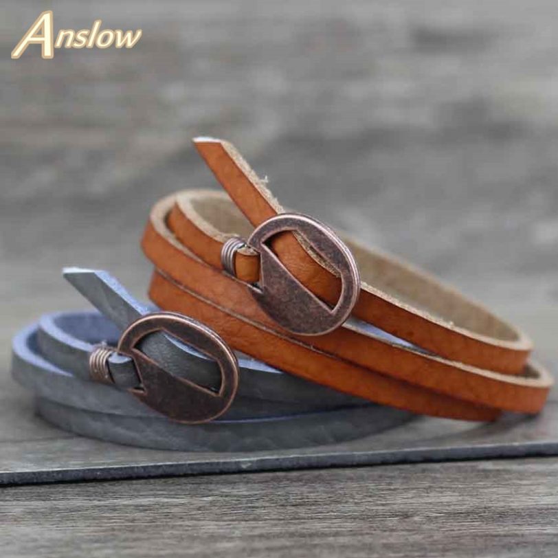 Anslow Brand New Design Fashion Jewelry Wholesale Vintage Multilayer Wrap Leather Bracelet For Men Women 65cm Gift LOW0232LB