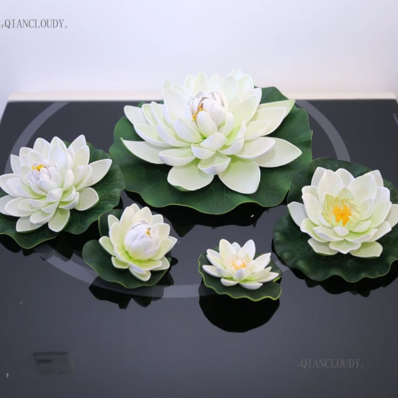 Artificial WHITE Lotus Leaves flowers Water ponds lotus leaf fake Lily Floating Pool home garden Plants Wedding D24