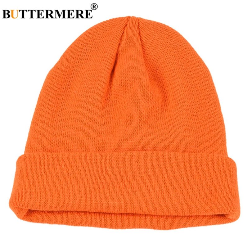 BUTTERMERE Skullies Beanies Winter Cap Men Women Korean Fashion Warm Solid Orange Yellow Red Blue Black Casual Knitted Hat