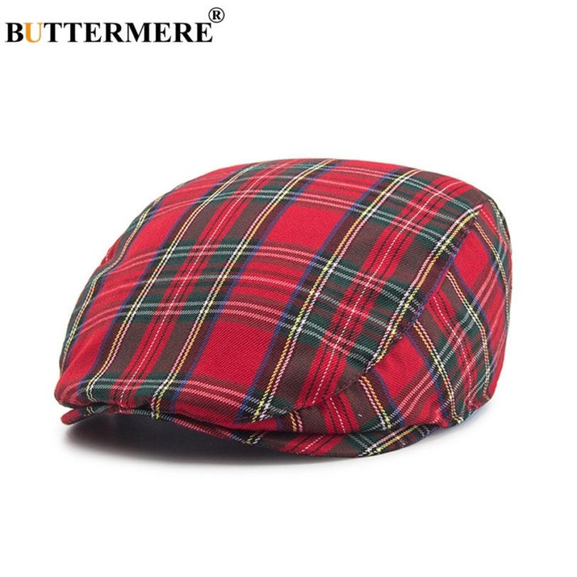 BUTTERMERE Womens Plaid Flat Caps Male Casual Cotton Vintage Berets Hats Summer Spring Classic Checkered Stylish Gatsby Cap