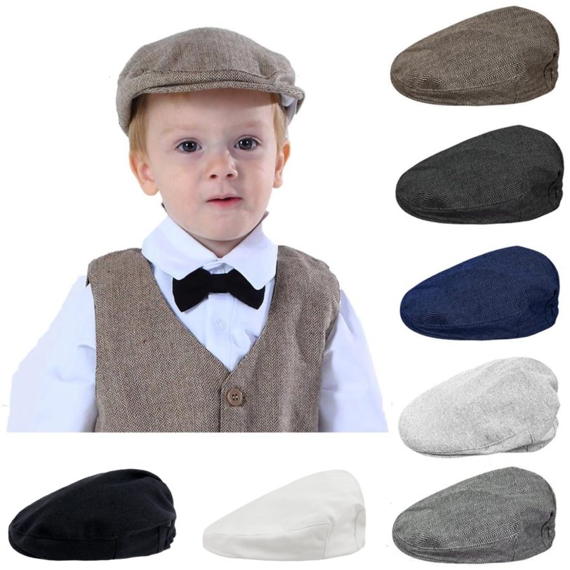 Baby Boys Herringbone Flat Hat Kids Child Elastic Berets Hats Children Newsboy Cap Toddler Lid Vintage Driver Caps