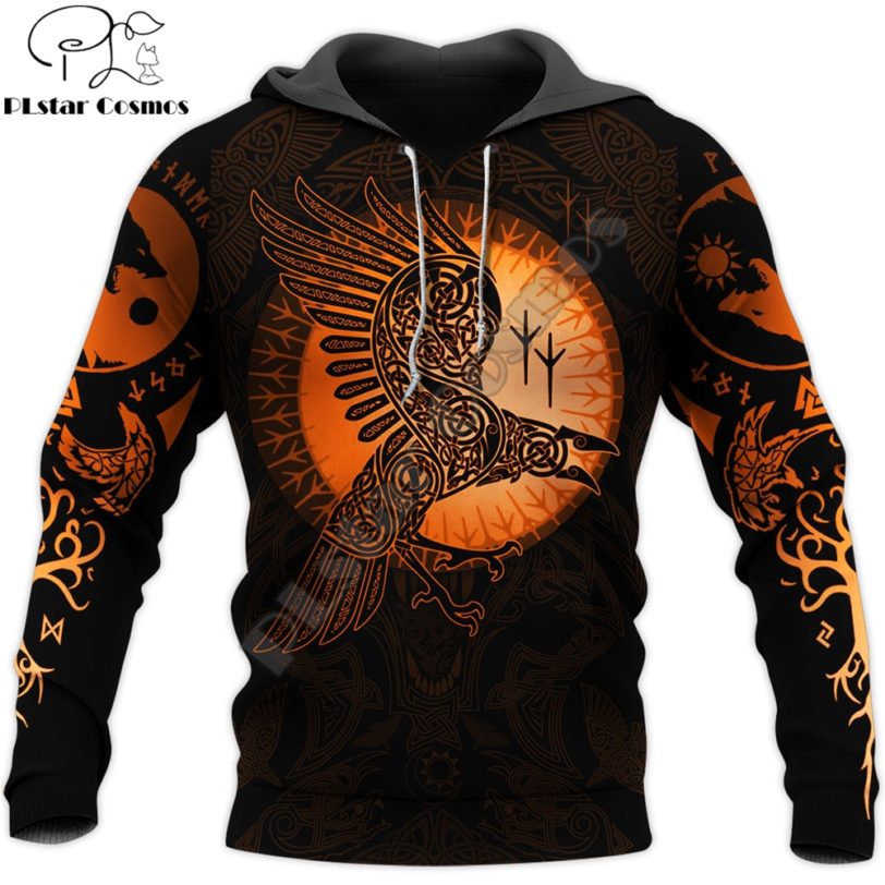 Beautiful Viking symbol Tattoo Raven 3D All Over Printed Mens Hoodie Fashion Unisex Casual Streetwear Jacket 2