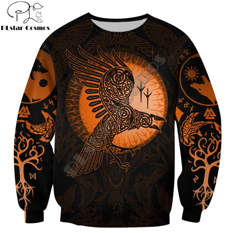 Beautiful Viking symbol Tattoo Raven 3D All Over Printed Mens Hoodie Fashion Unisex Casual Streetwear Jacket 3