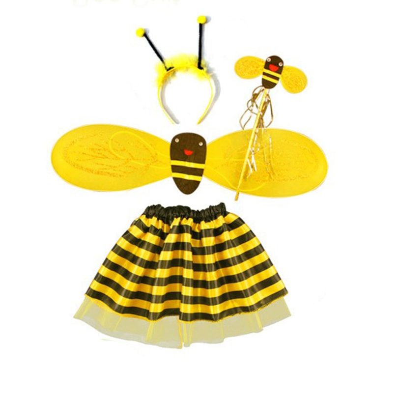 Bumble Bee Costume for Girls Kids, 4 Pieces Honeybee Fancy Dress Outfit - Fairy Wing, Headband, Wand, Tutu Skirt