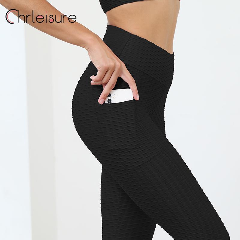 CHRLEISURE Anti Cellulite Yoga Pants Women Fitness with Pocket Pants High Waist Sport Elasticity Leggings Women