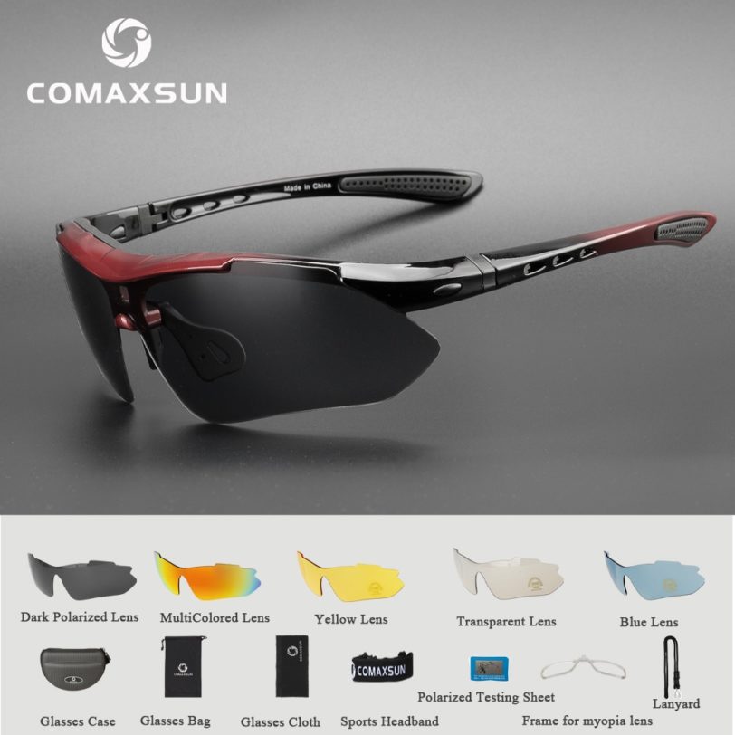 COMAXSUN Professional Polarized Cycling Glasses Bike Goggles Outdoor Sports Bicycle Sunglasses UV 400 With 5 Lens TR90 2 Style