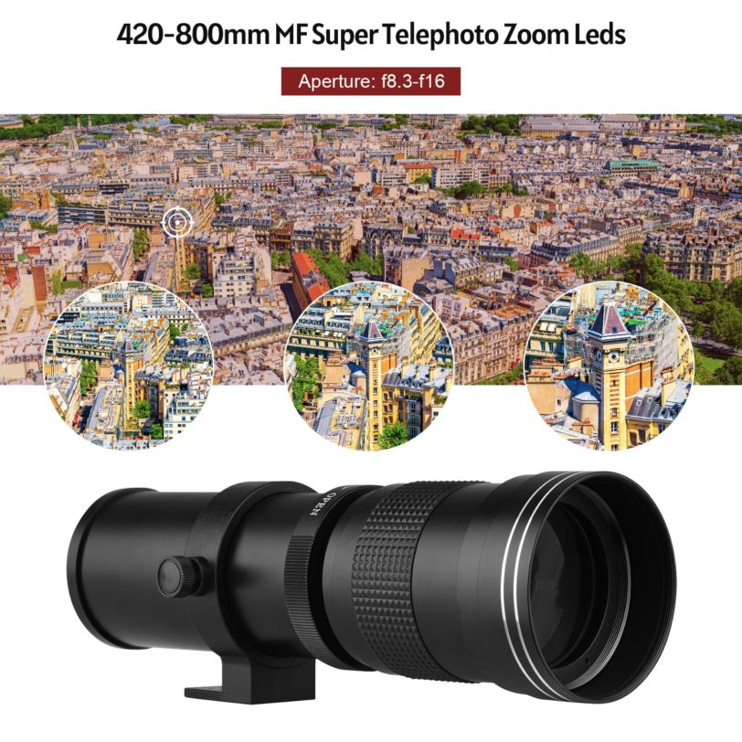 Camera MF Super Telephoto Zoom Lens F/8.3-16 420-800mm T2 Mount w/ AI-mount Adapter Ring for Nikon AI-mount D50 D90 D5100 D7000