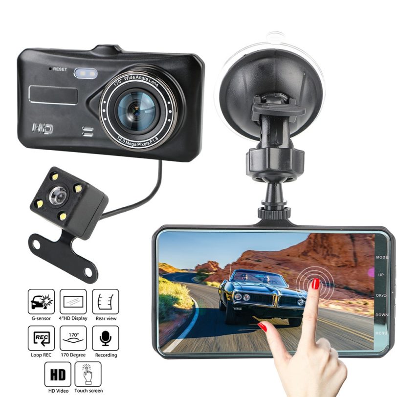 Car Video Recorder Dashcam DVR 4" HD 1080P Dash Cam G-sensor WDR Touch Screen Dual Lens Camera Auto Accessories