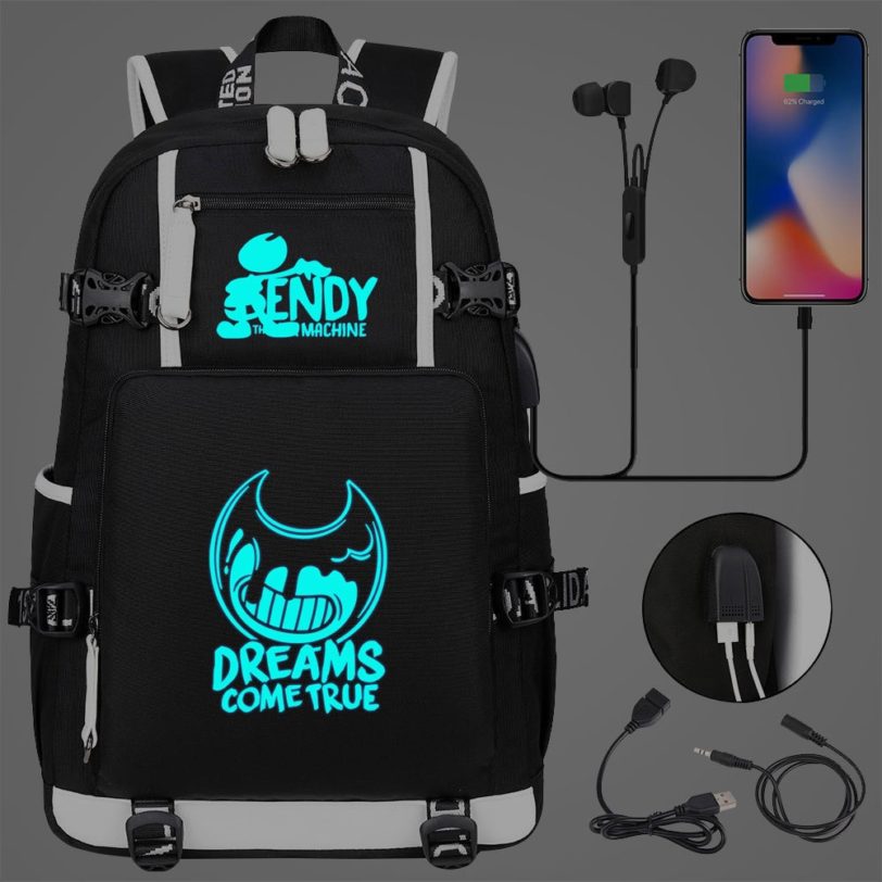 Cartoon Bendy Backpack Girls Boys Night Lumious School Bag Laptop Bag Waterproof Multifunction USB Charging Travel Bag Mochilas