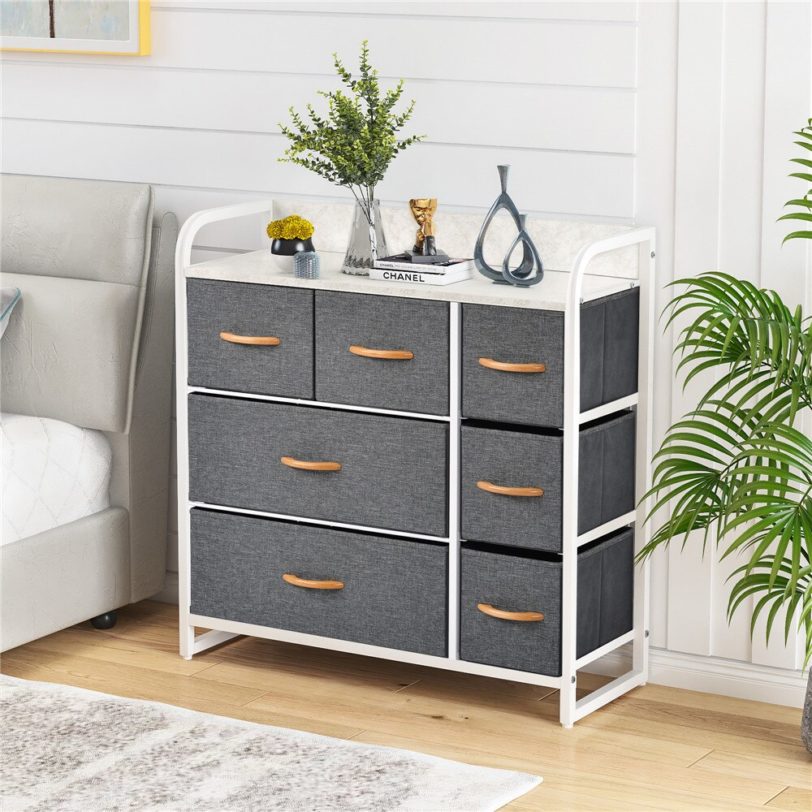 Chest Of Drawers Unit Storage Cabinet 7 Drawers Storage Cabinet With Metal Frame Adjustable Feet Hallway Home Dresser Furnitures