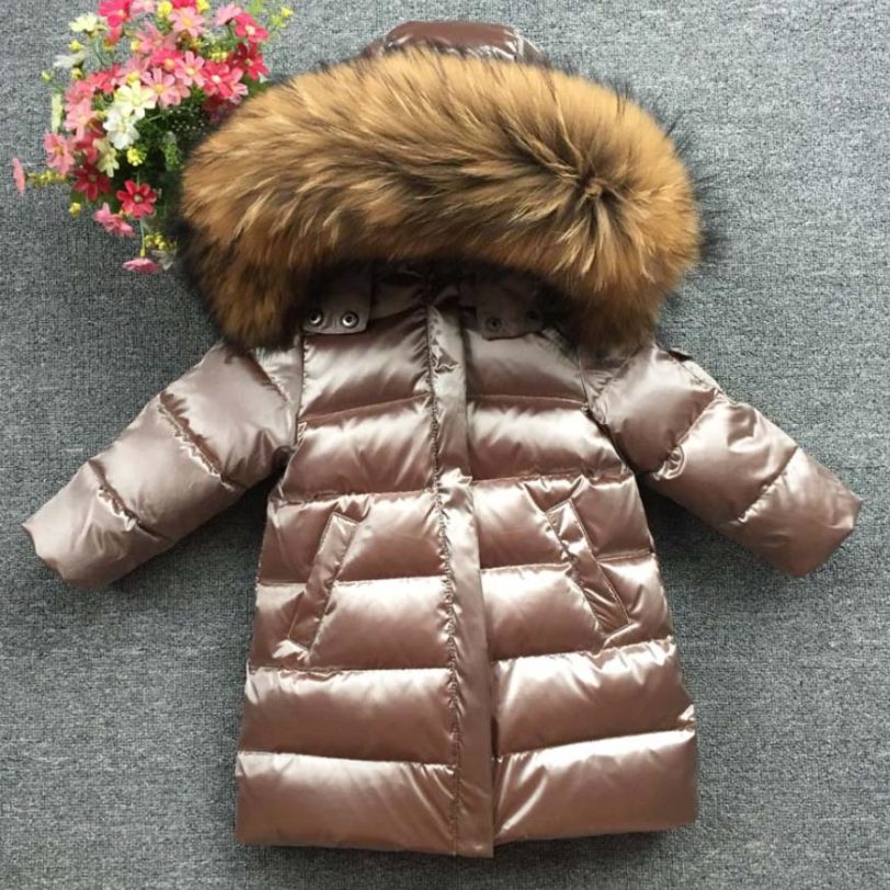 Children Girl boy Winter real fur thickened down jackets 90 down Long Coat jacket overcoat 1