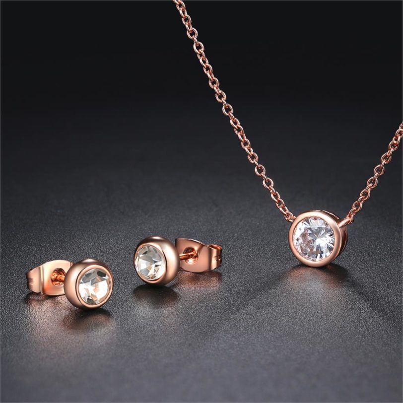 Classic Jewelry Set For Women Simple Minimalist Crystal AAA Cubic Zircon Necklace Earrings Fashion Jewelry For Women Girls S370