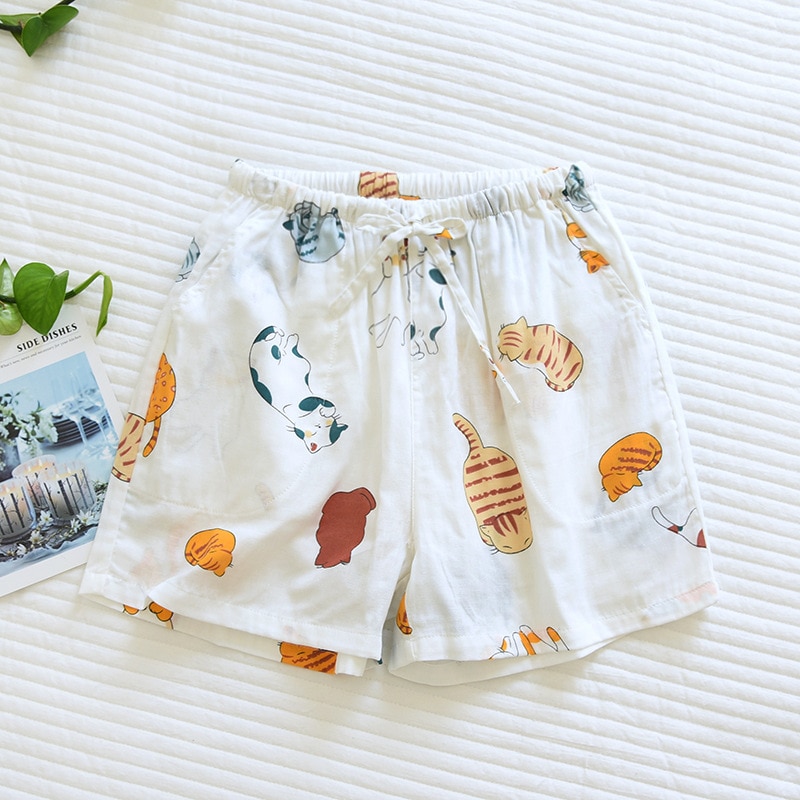 Comfortable Pajama Pants for Women Cotton Gauze Summer Cute Cotton Shorts Sleeping Pants Ladies Home Pants 2