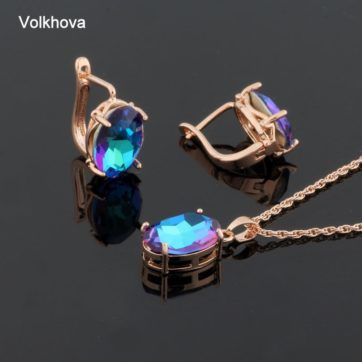 Crystal Earrings Necklaces Set 5 Colors 585 Rose Gold Pendants Necklace Earring Sets For Women Drop