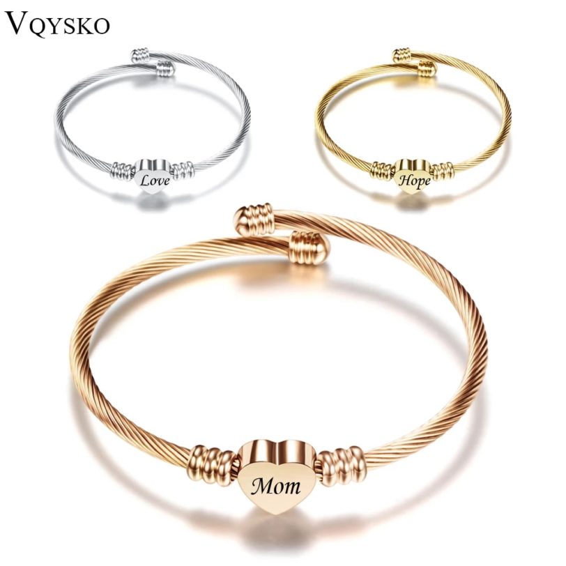 Customize Mom Gift Heart Charm Bracelets New Stainless Steel Cuff Jewelry Bracelet Bangle For Friends Family Drop Shipping