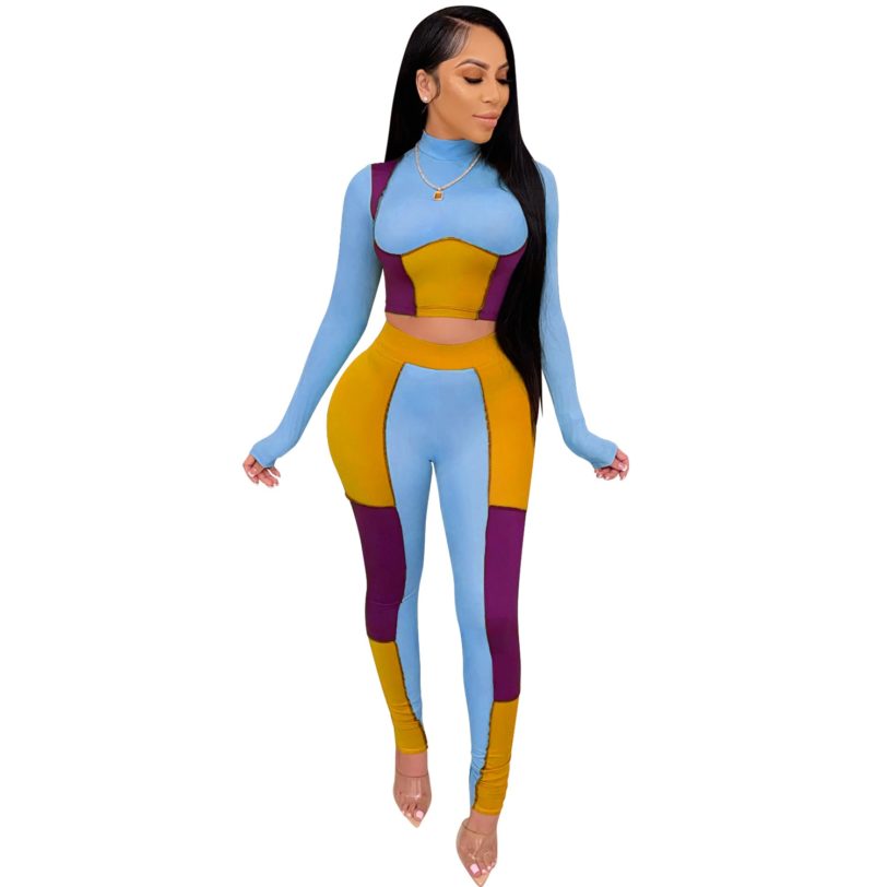 Cutubly Two Piece Set Color Slim Set Patchwork Outfits Set For Women Long Sleeve Sexy Tight Sexy Skinny Club Party Tracksuit - Image 5