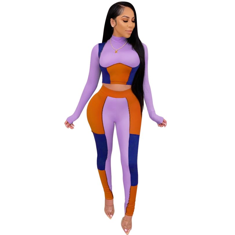 Cutubly Two Piece Set Color Slim Set Patchwork Outfits Set For Women Long Sleeve Sexy Tight Sexy Skinny Club Party Tracksuit - Image 6