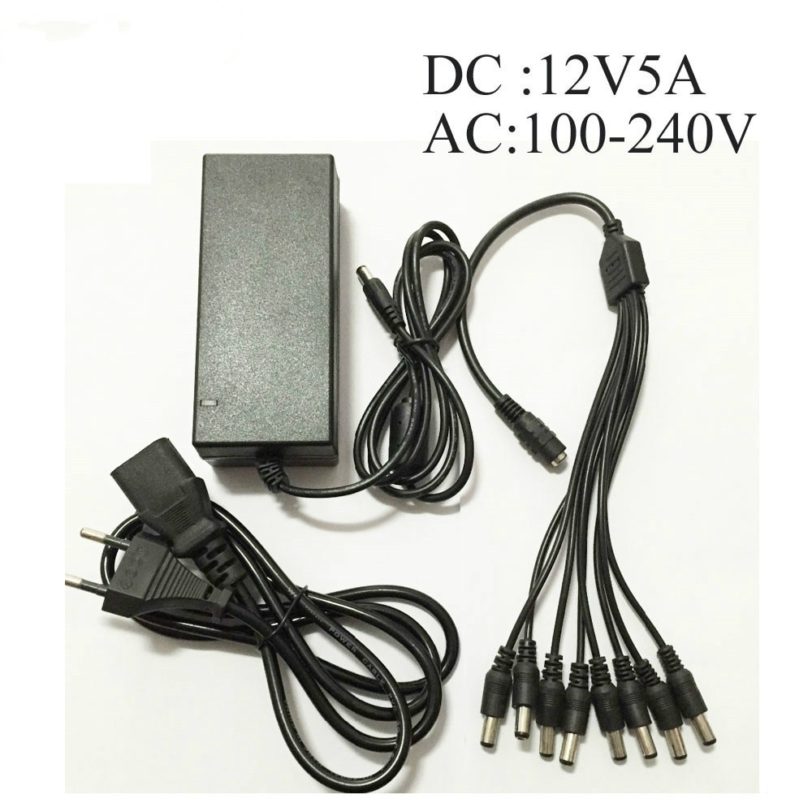 DC 12V 5A Power Supply Adapter 8 Split Power Cable for CCTV Security Camera DVR Analog AHD TVI CVI Camera DVR Systems