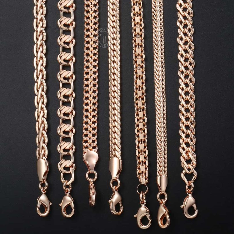 Davieslee Mens Womens Necklace Chain 585 Rose Gold Filled Necklaces for Women Men Fashion Wholesale Jewelry Dropshipping LCNN1