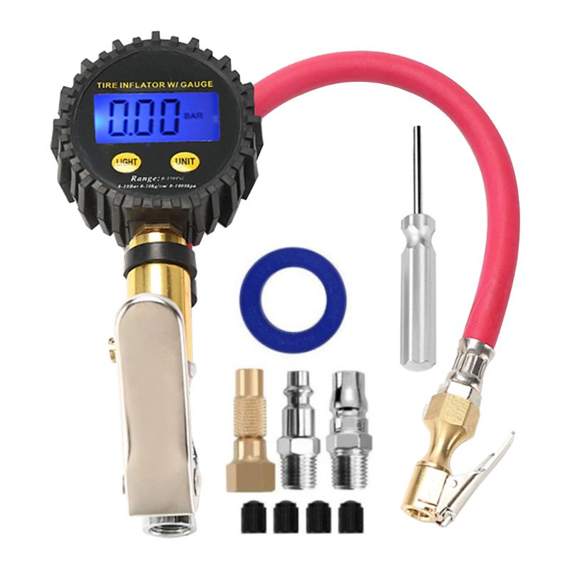 Digital Tire Inflator Pressure Gauge 200PSI LCD Display Air Compressor Pump Quick Connect For Car Motorcycle 1