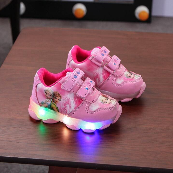 Disney Led Light Children Luminous Shoes Elsa Shoes Tennis Kids Glowing Sneakers Toddler Baby Boys Girls 2