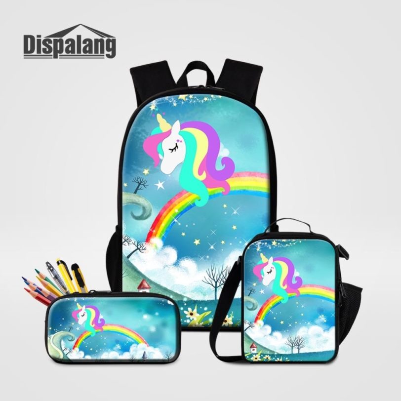 Dispalang Cartoon Unicorn Prints School Backpack Cute Rucksack Schoolbag 3pcs Bagpack Set Mochila Food Picnic Bag And Pencil Box