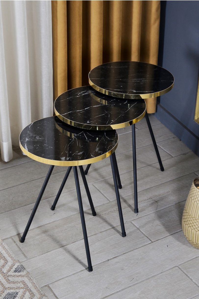 Elegant Triple Nesting Table Round Design Coffee Metal Gold Chrome Leg Decorative Stylish Sofa Living Room 1