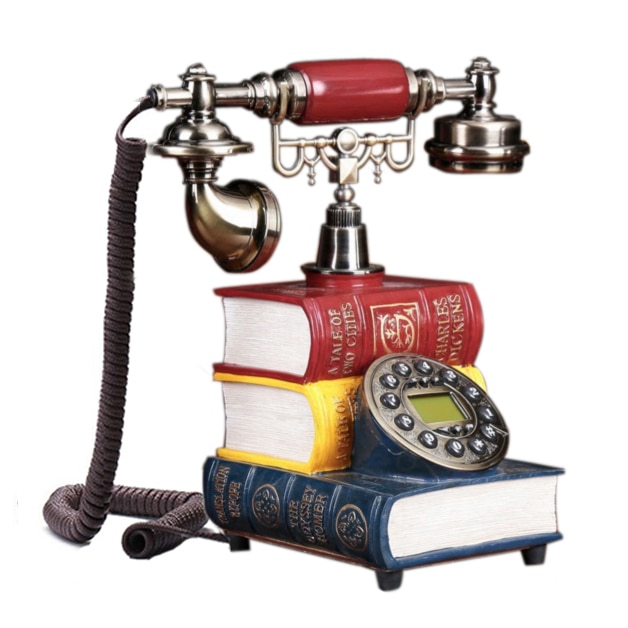 European Fashion Vintage Telephone key dial British red 3 books Antique resin landline retro phone For
