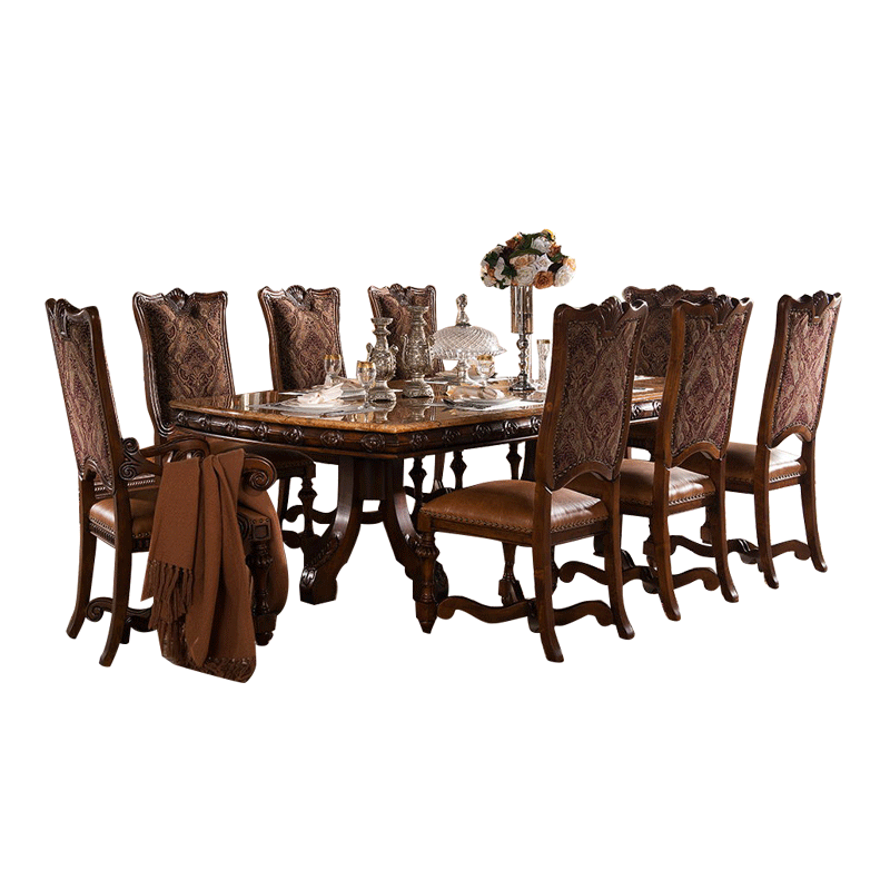 European all solid wood carved dining table American large family dining room marble dining table chair