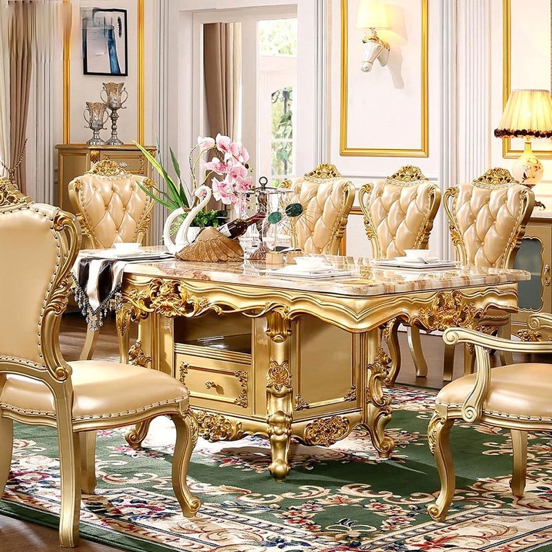 European marble rectangular luxury villa dining table and chair combination dining table household