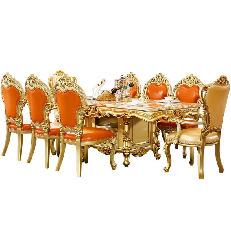 European solid wood dining table marble rectangular table French restaurant home table chair combination furniture with