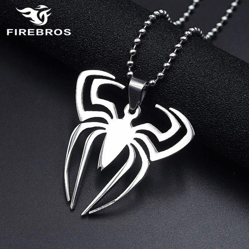 FIREBROS 20 24 Chain Silver Color High Polish Stainless Steel Spider Pendant Movie Anime Necklace Men
