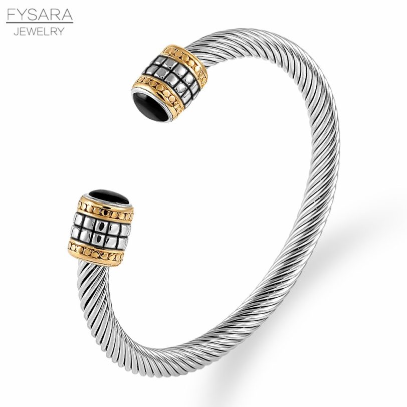 FYSARA Luxury Braided Charm Open Cuff Men Women Stackable Bangles Jewelry Classic Stainless Steel Vintage Adjustable Bracelets