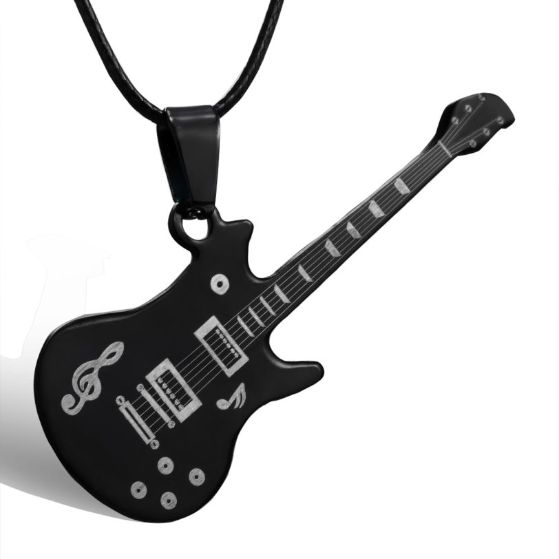 Fashion Cool Punk Black Stainless Steel Guitar Pendant Necklaces Men Women Leather Chain Hiphop Rock Collar Jewelry Dropshipping