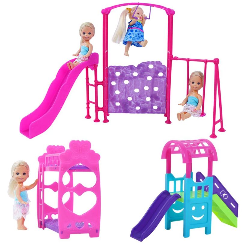 Fashion Mix Doll Accessories Double Bed Furniture Mini Swing Play Toy for Barbie Doll Kelly Doll Playhouse Kids DIY Toys